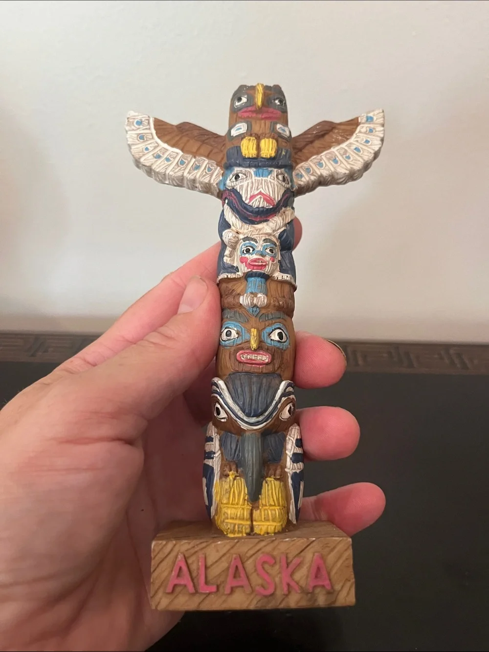 Alaska Souvenir Totem Pole Multicolor Carved Resin Home Accent, 6” high